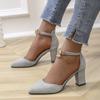 Fashion 2025 Summer Women's Ankle Strap High Heels Pointed Toe Pearl Metal Decoration Back Zipper Chunky Heel Dress Party Modern Sandals