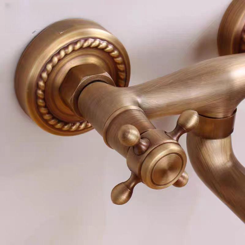 Retro Copper Bathtub Faucet, Wall Mounted Bathroom Faucet, Hot and Cold Water Bathtub Faucet with Double Handle