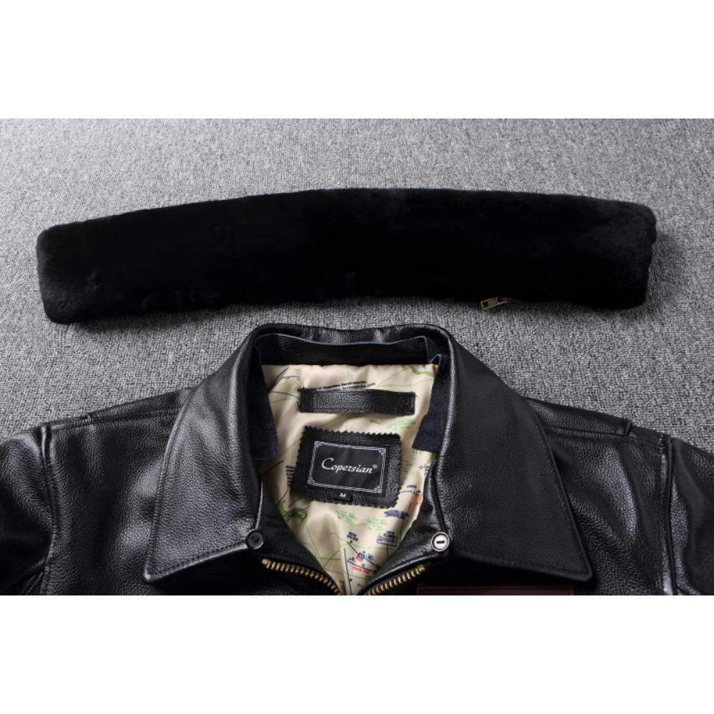Chinese Size Top G1 Genuine Cowhide Men Leather Jacket Detachable Fur Collar Flight Suit Jackets For Men Military Aviator Coat Winter