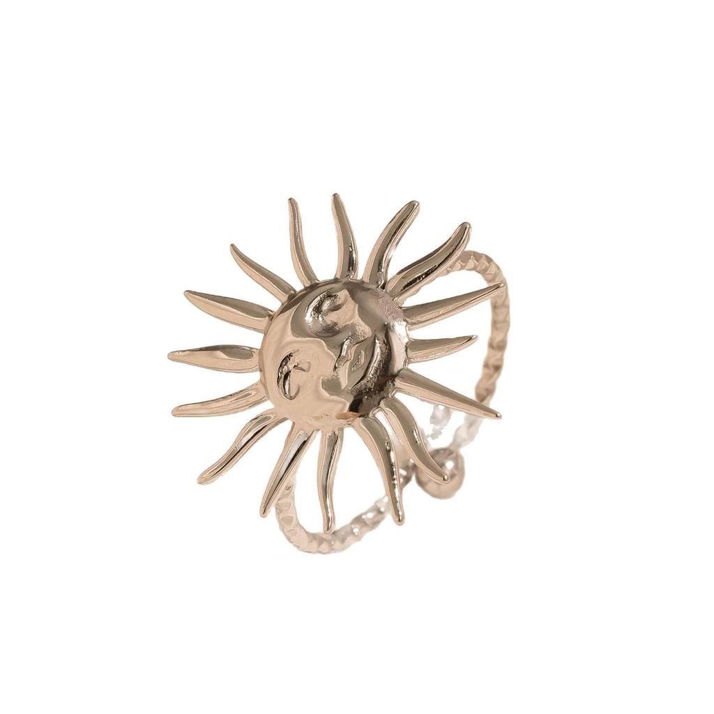 Bohemian Gold Smiley Sun Stainless Steel Geometric Design Ring for Women