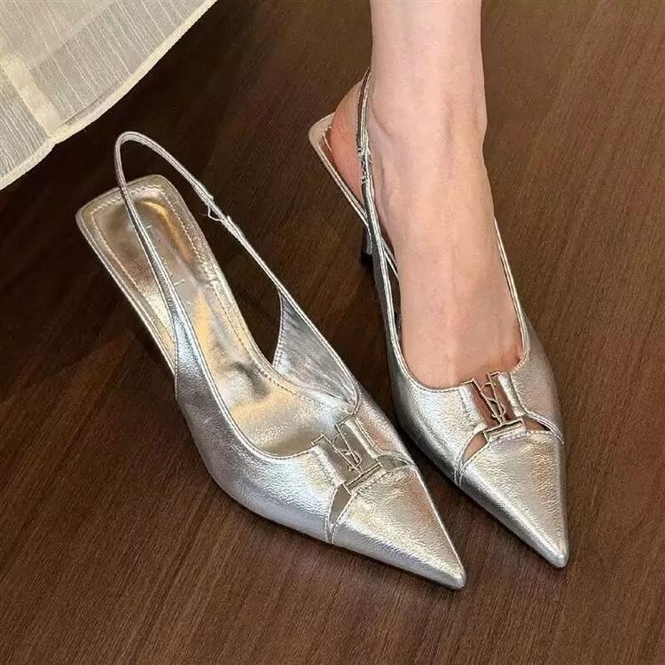 Summer 2025 new niche high-end black bag head sandals rear empty shallow mouth thin heel temperament single shoes women's shoes