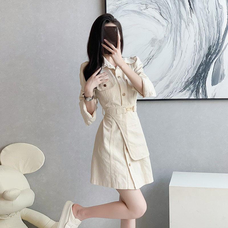 Denim Dress for Women French Short Dress Long Sleeve Workwear Wrap Hip Casual Ladies Style Casual Korean Sexy Mini Dress