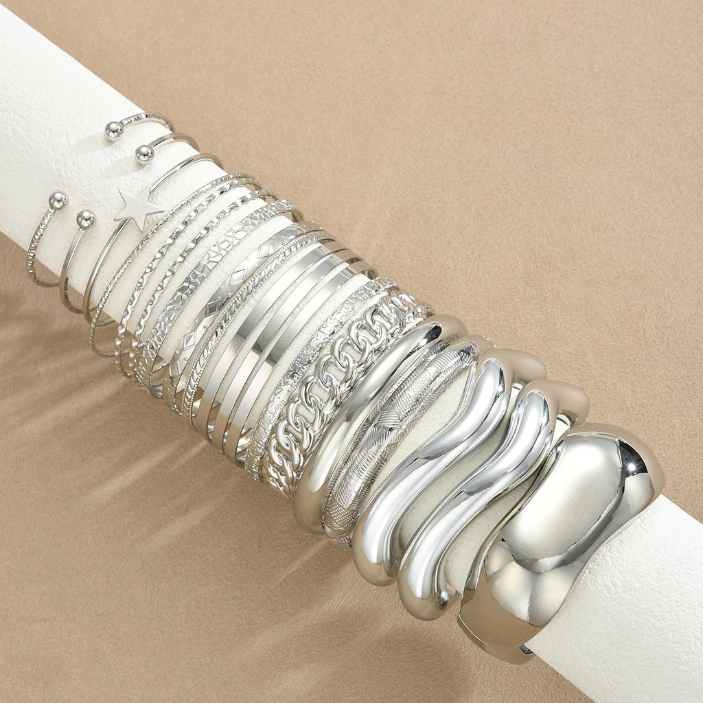 19er Set Vintage Minimalist Geometrisch Glatt Armbänder Mode Elegant Schlangenknochen Gedrehte Kette für Damen Täglichen Schmuck Neu