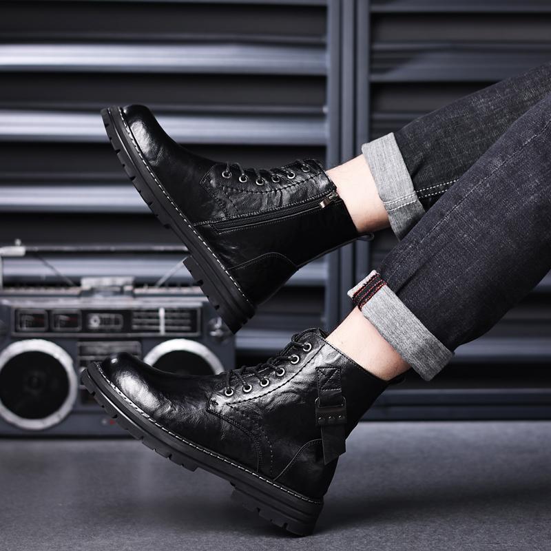 Men Winter Casual Boots Fashion Mens Warm Plush High Top Boots, Fashionable Korean Version Comfort Outdoor Motorcycle Business Leather