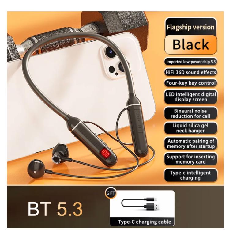 Wireless Neckband Earphone HiFi Sound Quality Bluetooth 5.3 Headphone with LED Power Display Neck Hanging Earbuds