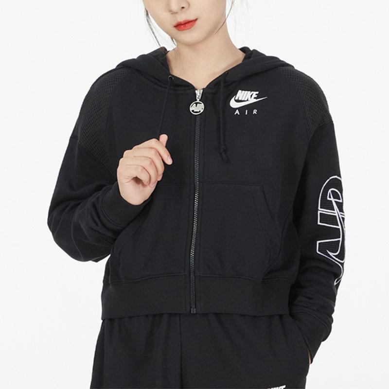 Nike Casual Sports Cropped Knit Hooded Jacket Women Outerwear Black DM6064-010