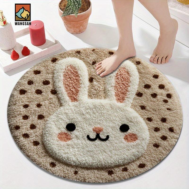Cute Bunny Round Rug Flannel Soft Non Slip Kids Room Decor Nursery Floor Mat Washable Cartoon Animal Design for Bedroom Bathroom