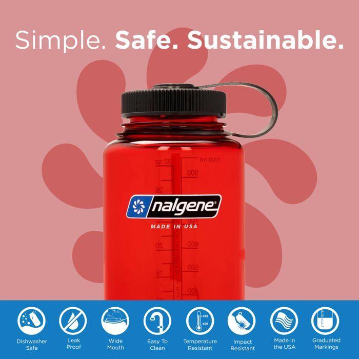 Bouteille isotherme - nalgene - wm 1 l - rouge - bec large - camping/randonnée