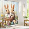 Easter Shower Curtain Happy Easter Cute Bunny Bathroom Decor Set with Colorful Floral, Cloth Fabric Bathroom Decor Set with