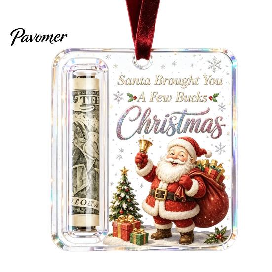 Gift Card Holder for Christmas Tree Cash Ornament, Clear Acrylic Money Holder, Holiday Xmas Hanging Decoration, Funny Ways to Christmas, Birthday