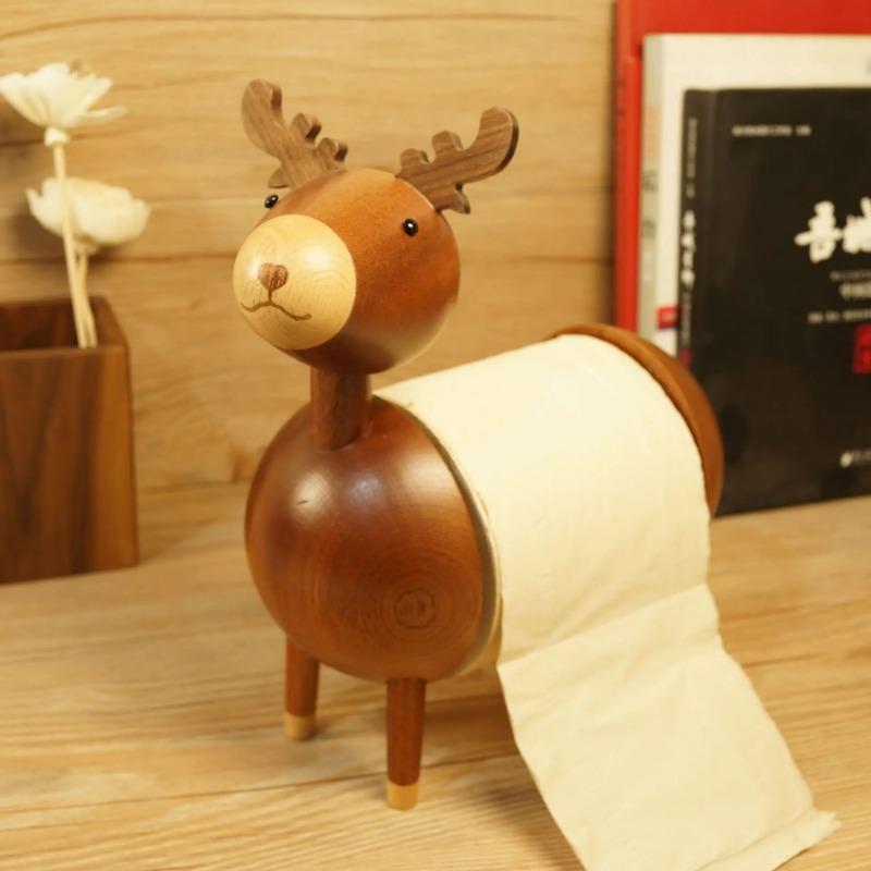 Oufeng Solid Wood Wood Fawn Tissue Holder Creative Household Items Roll Paper Holder