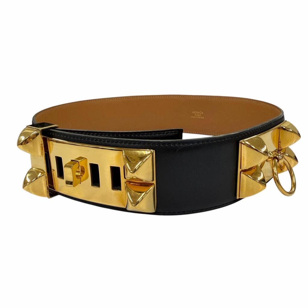 Great HERMES belt Collier de Chien 50 leather black leather Women Used