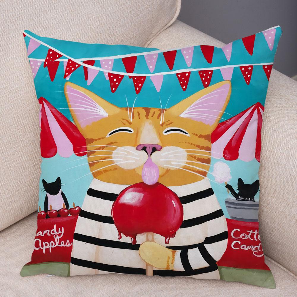 Bedroom Cute Funny Cartoon Coffee Cat Pillowcase Decoration Pet Animal Pillowcase Cushion Cover Sofa Home Car