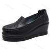 Fashion Women Wedge Platform Shoes 2025 Summer Fashion Comfortable Leather Casual Slip-on Women's Loafers Hollow Out Breathable Shoes