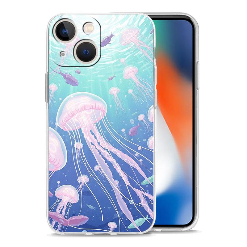 Phone Case For iPhone 17 Air Cases iPhone 16 15 12 13 14 Pro Max SE 7 8 Plus iPhone11 Clear Soft Cover Pink Jellyfish Oceanic