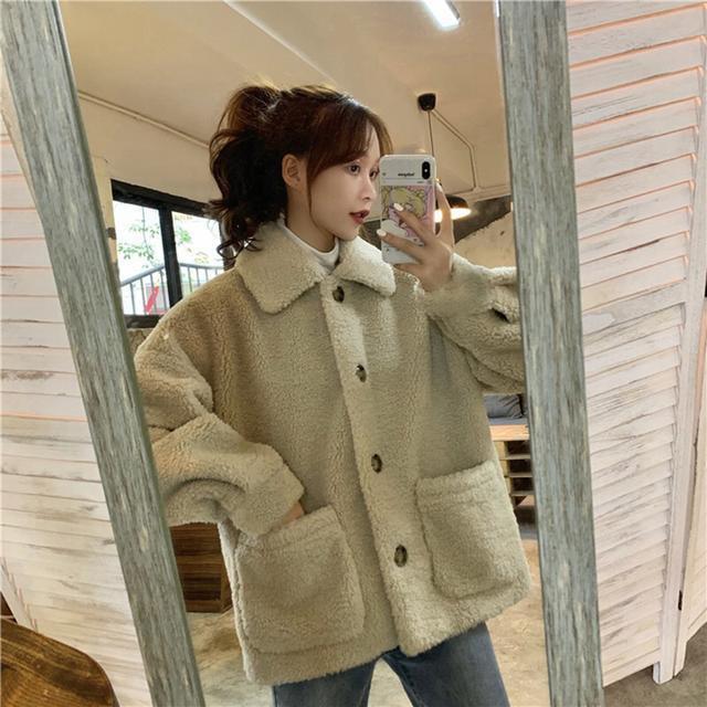Winter faux lamb wool sweater women plus size warm thick hooded coat classic american loose fluffy jacket