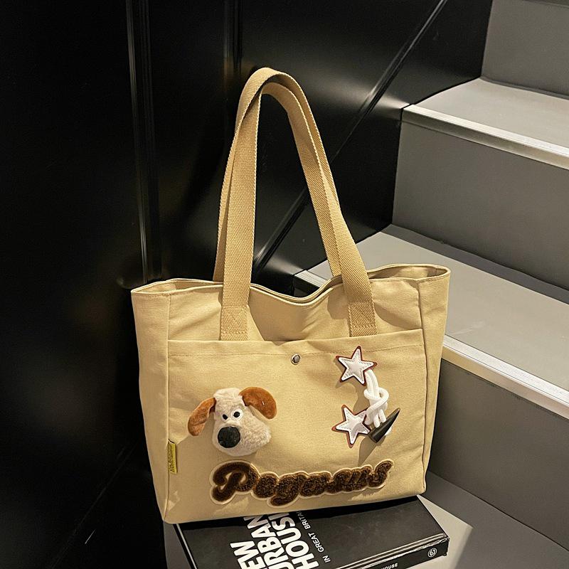 Damen Canvas Tote mit großem Fassungsvermögen - Lässig für den Arbeitsweg & Cartoon-Design, Perfekt für Studentinnen & Mütter