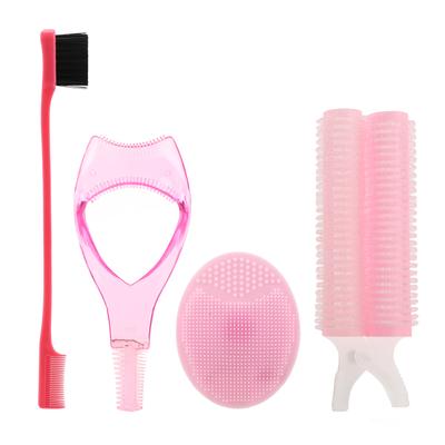4-teiliges Pinselset Augenbrauen-Trimmkamm Haar-Lockenclip Gesichtsreinigungsbürste Mascara-Schutz Applikator Make-up-Werkzeugset