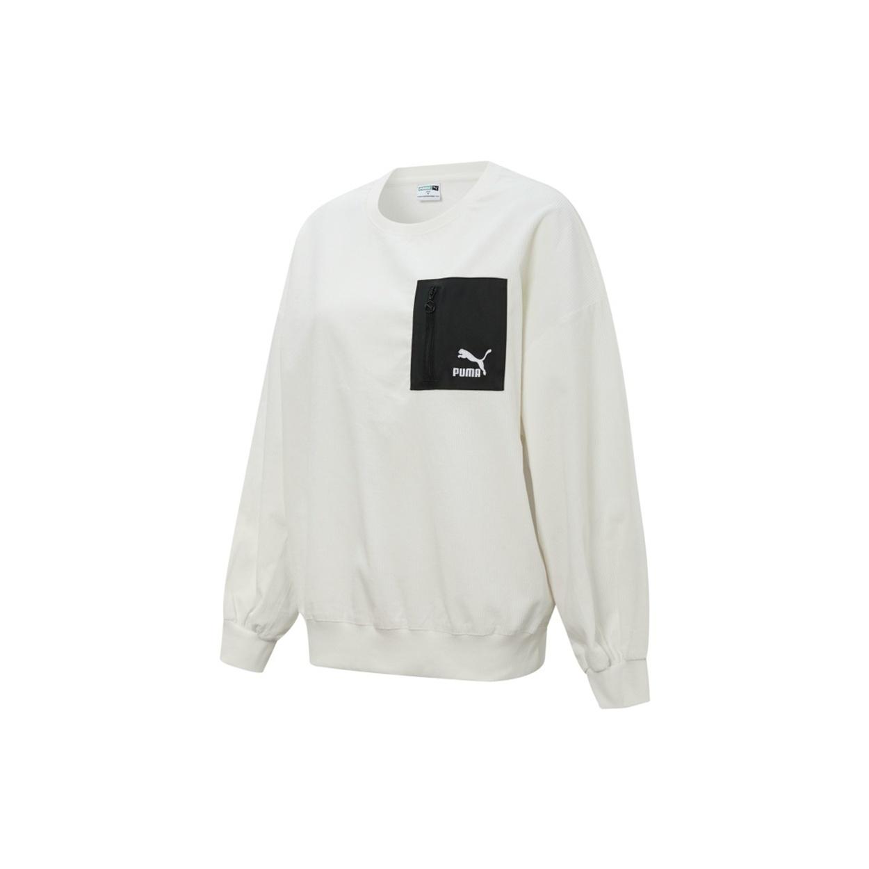 (WMNS) PUMA Contrasting Colors Zipper Pocket Sports Round Neck Pullover  White  Women s 534753-93 M