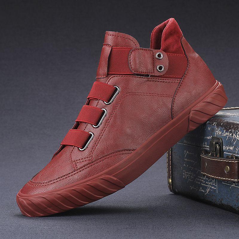 New Korean version trend men's shoes British style fashion versatile casual shoes men's mid-top leather shoes breathable leather board shoes