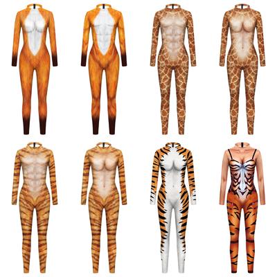 Animal Tiger Deer Costumes Adults Halloween Carnival Party Cosplay Outfit Women Men Pretend Roles Playing Dress Up Jumpsuits