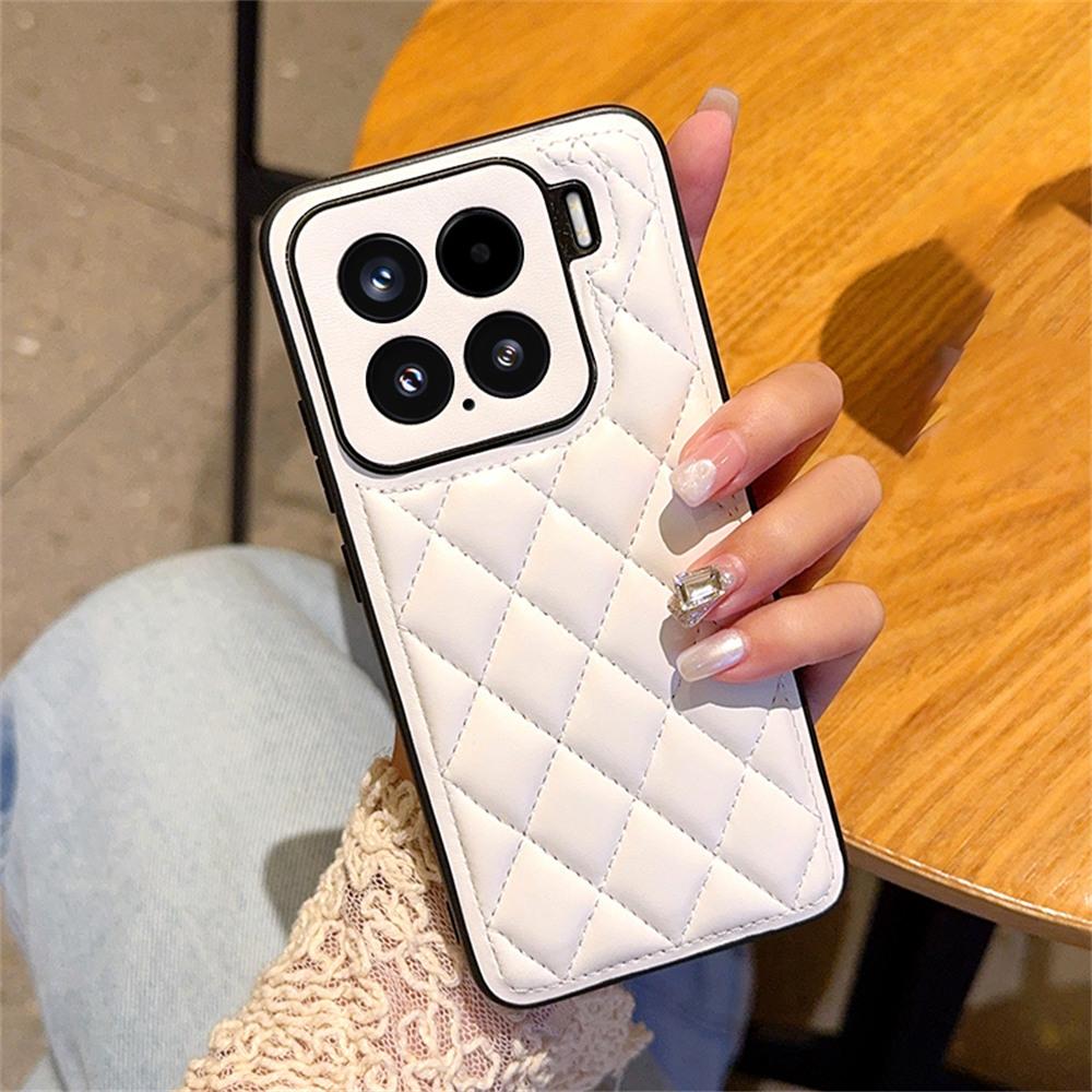 

For Xiaomi 15 Case Rhombus Stitching PU Leather+TPU Shockproof Phone Cover White