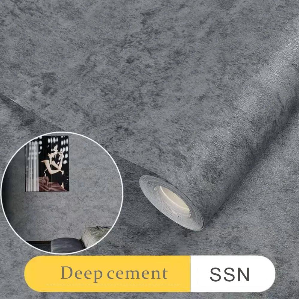 80cm Width Self-Adhesive Cement Gray Waterproof Wallpaper Solid Color Dormitory Bedroom Wall Sticker Closet Furniture Renovation