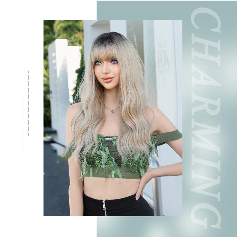 Dámská simulační paruka 63 cm zlatá paruka Plná pokrývka hlavy Růžová síťka na vlasy Pokrývka hlavy Krása Dekorace Paruka