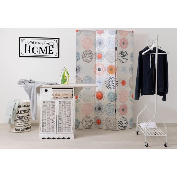Meuble à Repasser Montemaggi Style Shabby Chic Pliable Blanc 66x37x87 cm