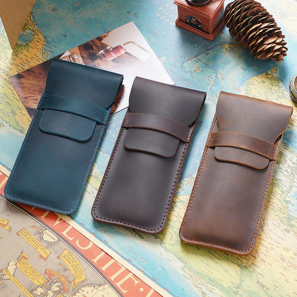 Premium Leather Pen Holder Pencil Case Retro Genuine Cowhide Pen Bag Pencil Pouch Durable Sleek Leather Single Pen Sleeve
