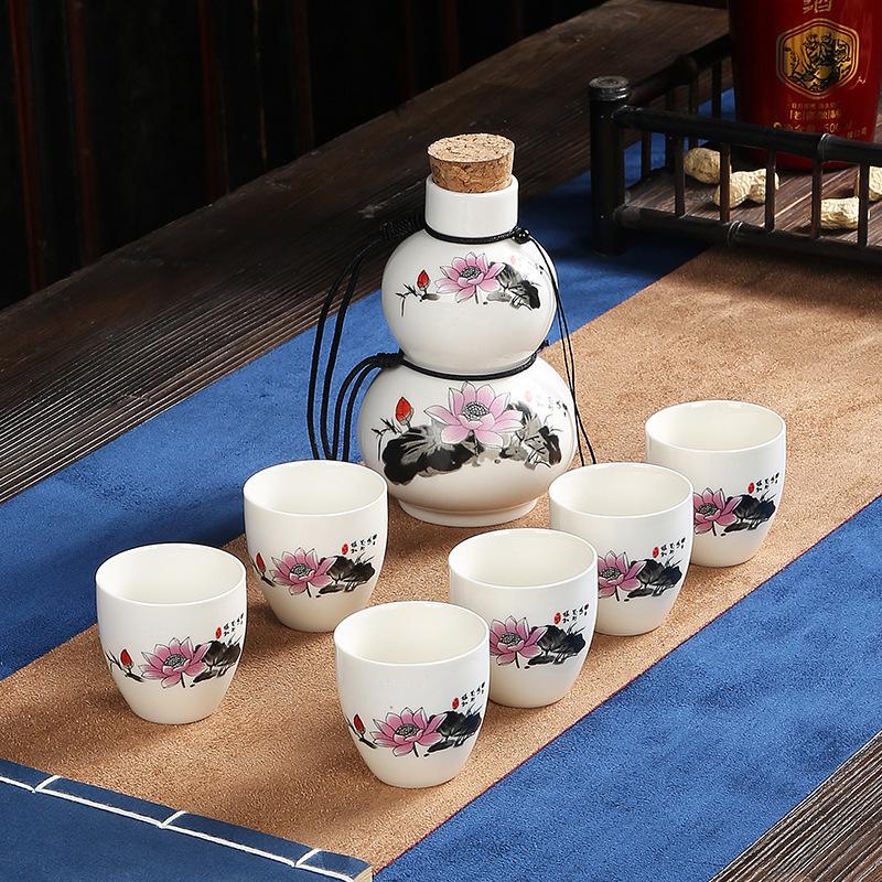 Japanese Ceramic Sake Set Traditional Six Sake Cups One Pots Baijiu Dispenser Party Bar Restaurant Drinking Utensils Gifts New