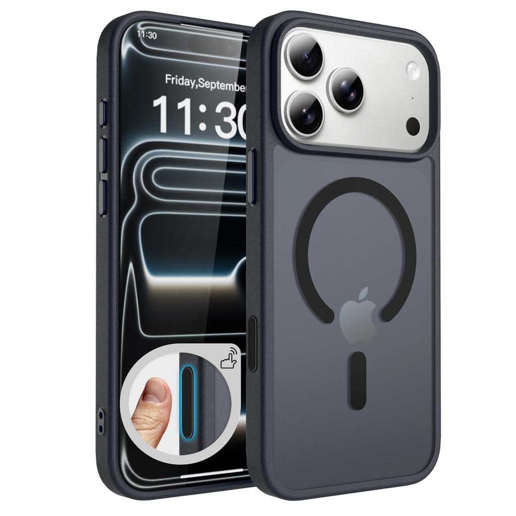 For Apple 17promax Skin-feeling Frosted Semi-permeable Magnetic Phone Case 16pm with Button Anti-fall Airbag 15 Case