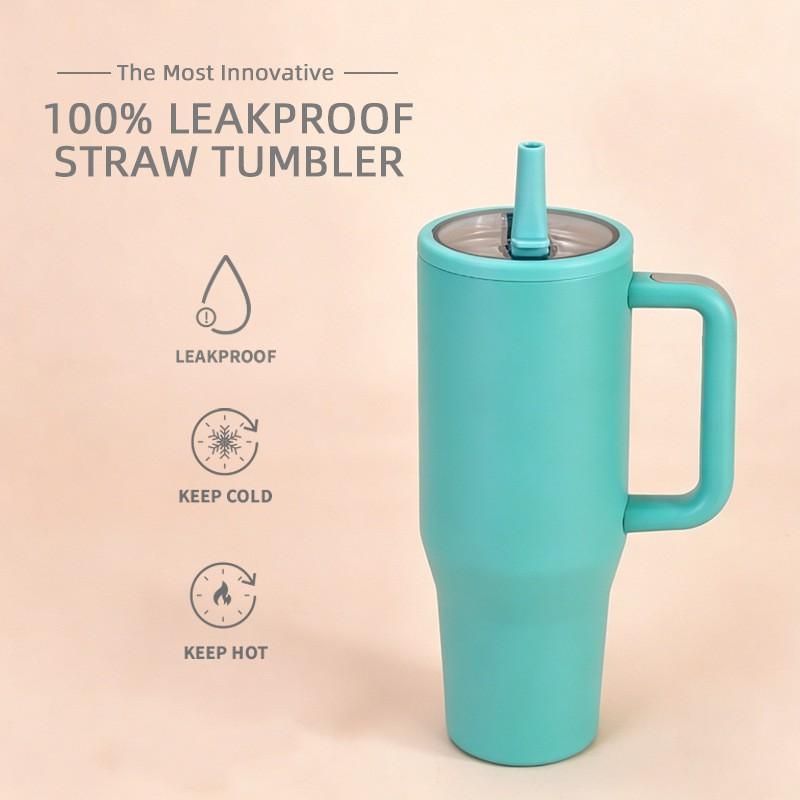 1200ml Double Wall Vacuum Insulated Travel Tumbler With Leakproof Foldable Straw Lid Car Office Outdoor