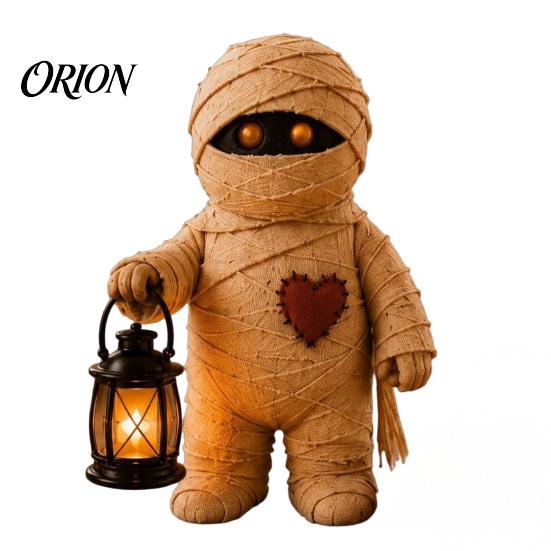 Resin Patchwork Doll Lighted Vintage Ghost Figurine with LED Lantern, Rustic Farmhouse Halloween Figurine, Seasonal Home Refresh Items Spooky