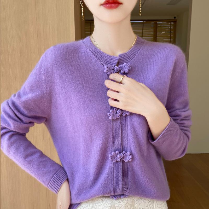 Industry Embroidered Button Round Neck Sweater for Women In Autumn and Winter Style Fashionable and Versatile Knitted Cardigan Temperament Jacket
