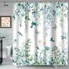 Teal Green Eucalyptus Leaves Shower Curtain for Bathroom Watercolor Floral Flower Bird Shower Curtains Hummingbird Butterfly