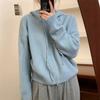 Knitted Hooded Double Zipper Short Cardigan Small Sweater Women's Spring and Autumn Temperament Simple Lazy Wind Sweater Jacket