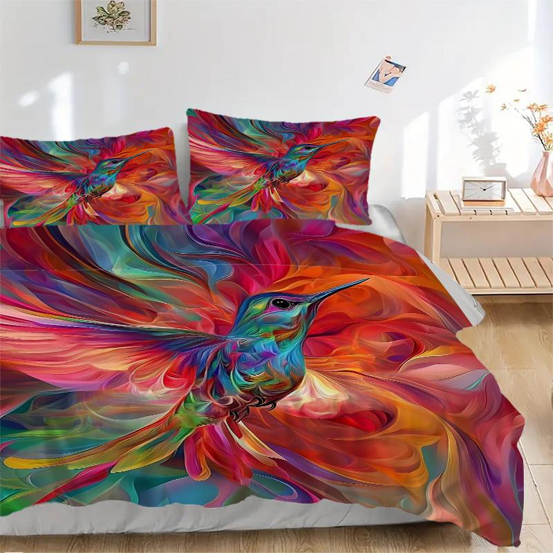 3pcs Whirling Colors Hummingbird's Dance Printed Quilt Set - Soft and Comfortable Quilt Cover for Bedroom, Guest Room and Dormitory