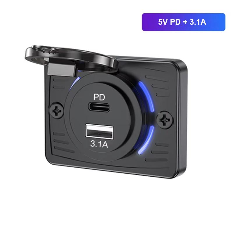 שקע מטען רכב כפול USB 12V-24V QC3.0 PD 3.1A/2.1A טעינה מהירה עם פאנל שקעים מכסה הזזה מתאם למשאית קרוואן רכב פנאי