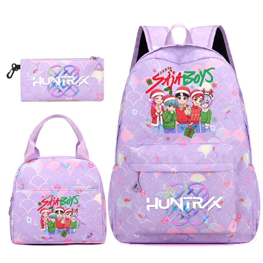 3Pcs/set Christmas Kpop Printed Backpack Handbag Pencil Case for Teenger Student Girl Boy Schoolbag Kid Bookbag Large Capacity Travel Bag Kid Gift