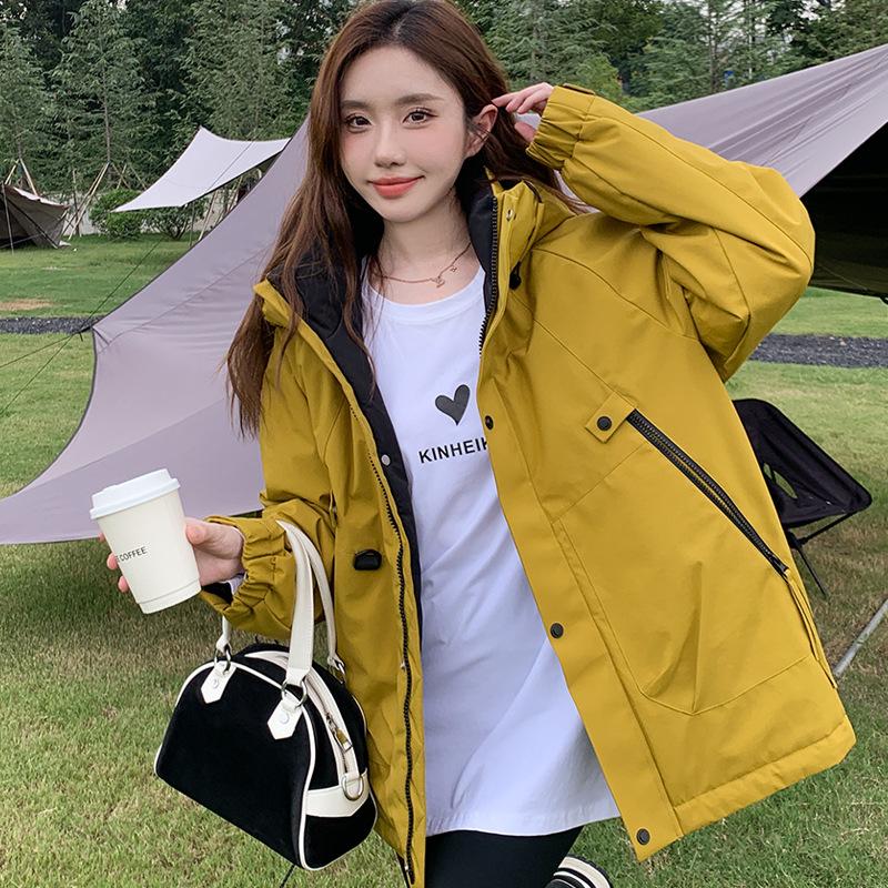 2025 Fall/Winter New Jacket Women's Windproof Outdoor Down Cotton Jacket Women's Casual Hooded Armband Cotton Jacket