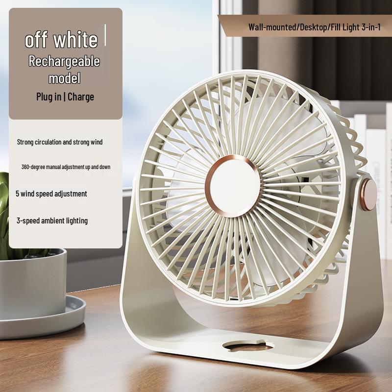 

USB Rechargeable Mini Desktop Fan with LED Light for Home or Dorm USB Charging
