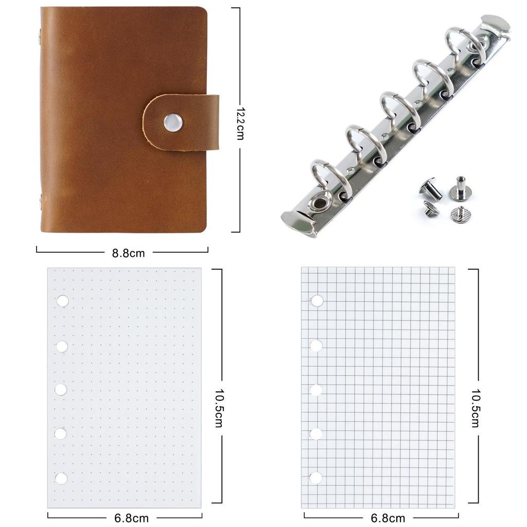 Caderno de Bolso A8 em Couro Genuíno - Fofo, Portátil, Diário/Agenda de Folhas Soltas.