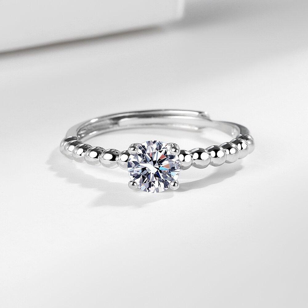 925 Sterling Silver Fashion Temperament Four-claw Zircon Round Bead Ring Birthday Party Anniversary Gift