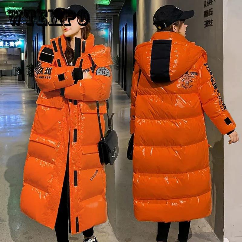 

Хлопковая пуховая куртка, зимняя утолщенная теплая свободная модная цветная глянцевая одноразовая хлопковая куртка средней длины с воротником-стойкой для женщин