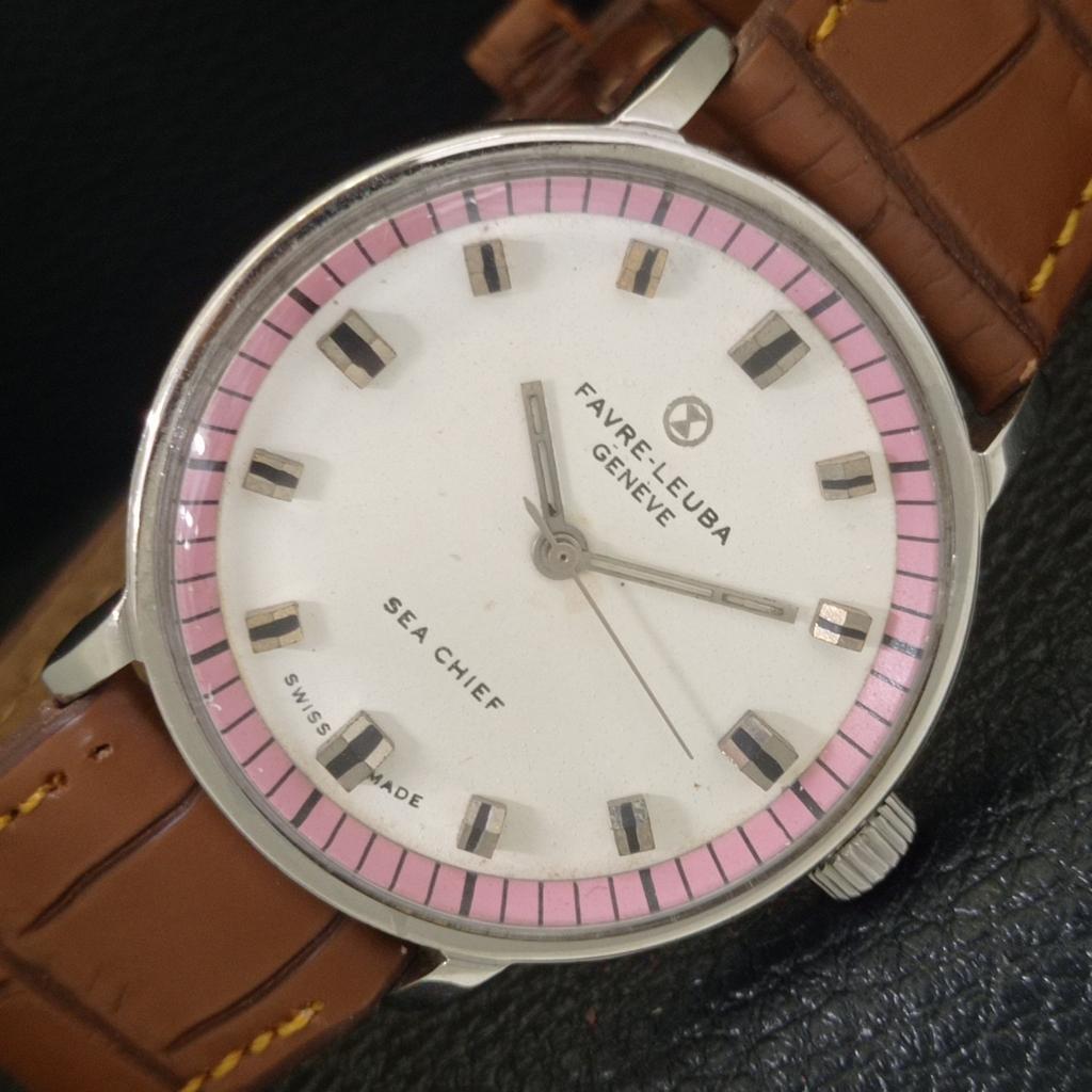 HAND-WINDING VINTAGE FAVRE LEUBA SEA CHIEF 253 SWISS MENS WHITE WATCH a703759-1