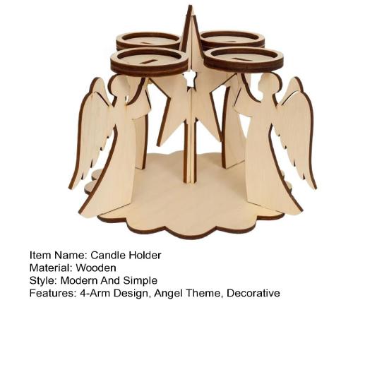 1/2/3Pcs Christmas Wooden Angel Candle Holder 4-Arm Candlestick Tealight Candle Stand Home Office Living Room Dining Table Centerpiece Decoration