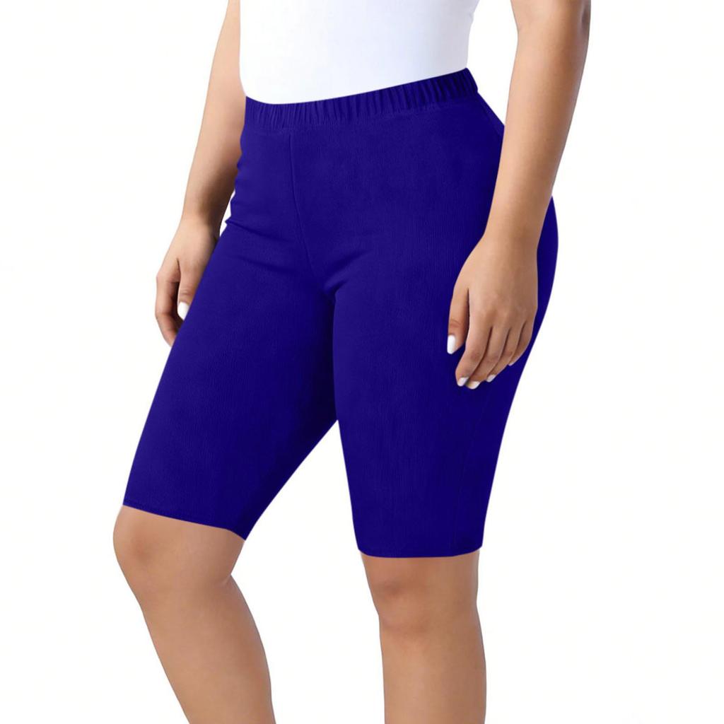 Women’s High Waist Stretchy Bermuda Shorts Plus Size Soft Fabric Knee Length Casual Biker Shorts for Daily Wear