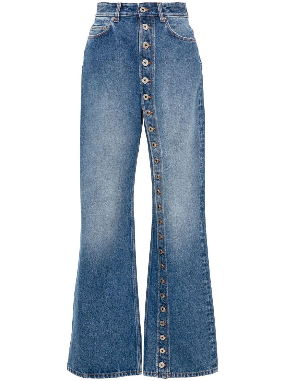 

2024 Women s High Waist Elastic Floor-Length Button Straight-Leg Jeans Large синий