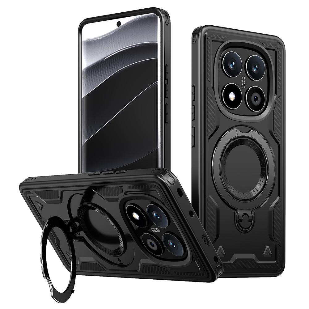 

Для Xiaomi Redmi Note 14 Pro 5G/Poco X7 5G Чохол Сумісний з MagSafe Військовий Захист PC+TPU Підставка Чохол для Телефону Black